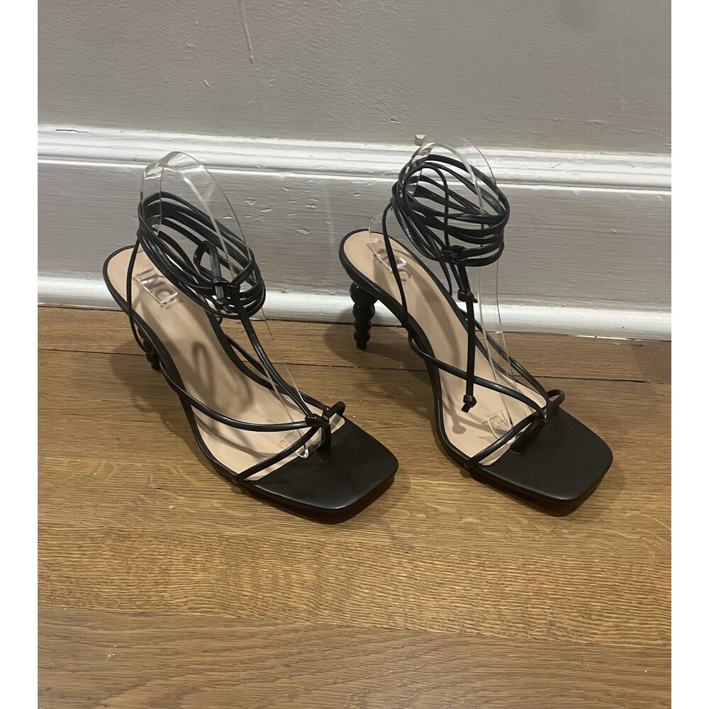 INC Black Lellina Strappy Lace Up Ball Heel Stiletto Square Toe Sandals Size 9.5